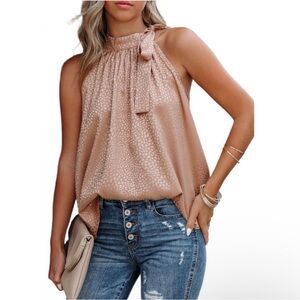 Pink Blouse with Mock Tie Neck SO CHIC!